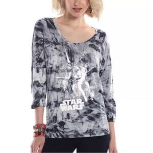 Rock & Republic Star Wars A New Hope Gray Tie Dye Scoop Neck T-Shirt Size Medium